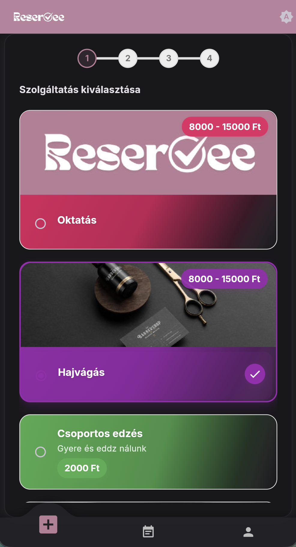 Reservee foglalási felület