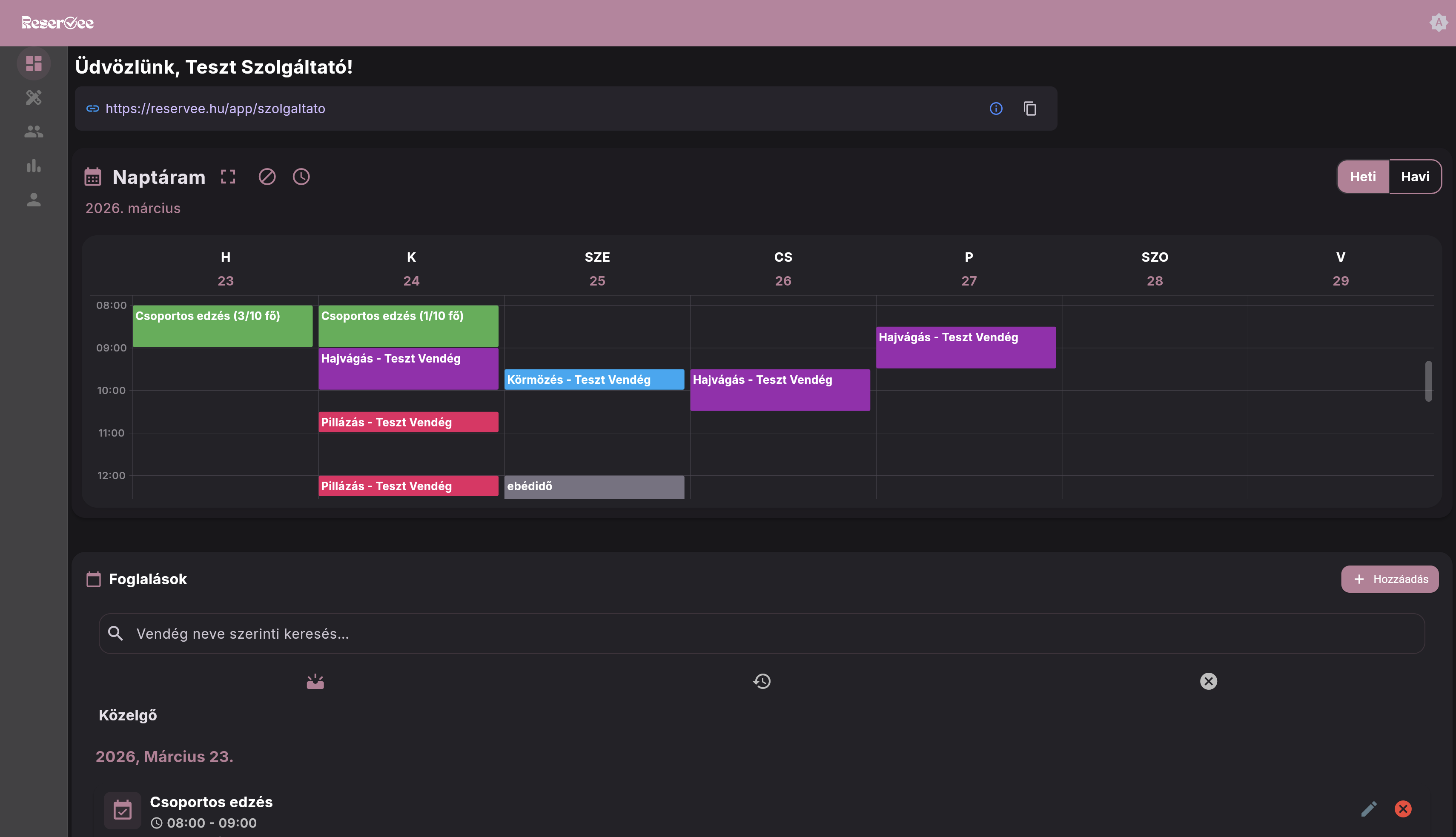 Reservee irányítópult